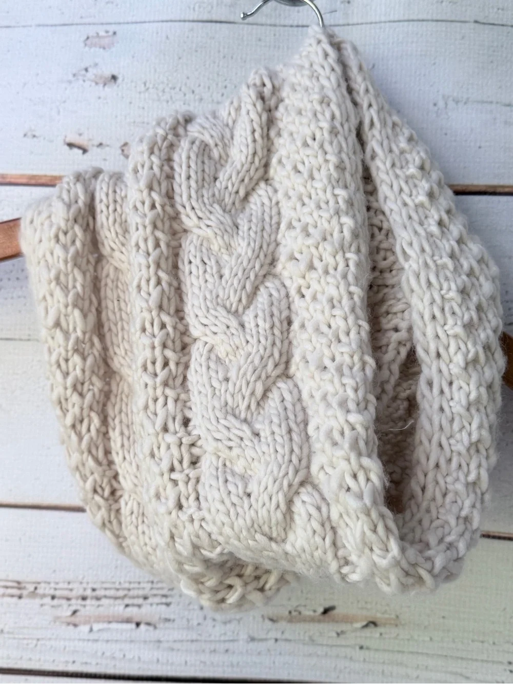 Chunky Cable Knit Infinity Scarf — Cream